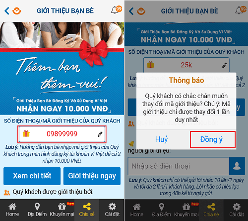 Hình ảnh xd6mEQO của Cách thay đổi và sử dụng mã giới thiệu của tài khoản Ví Việt tại HieuMobile