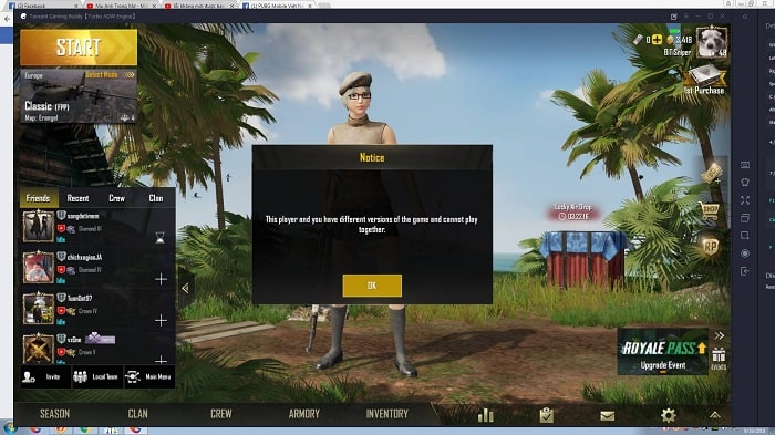 Lỗi This Player and you have different version of the game and cannot play together của PUBG Mobile