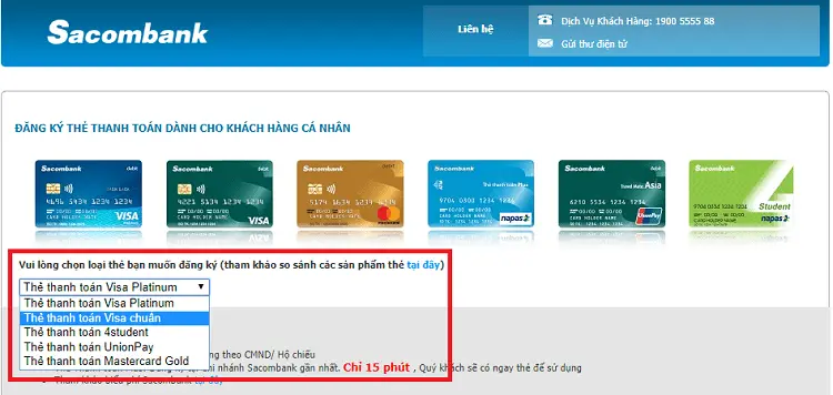 Làm thẻ ATM và VISA online của ngân hàng Sacombank